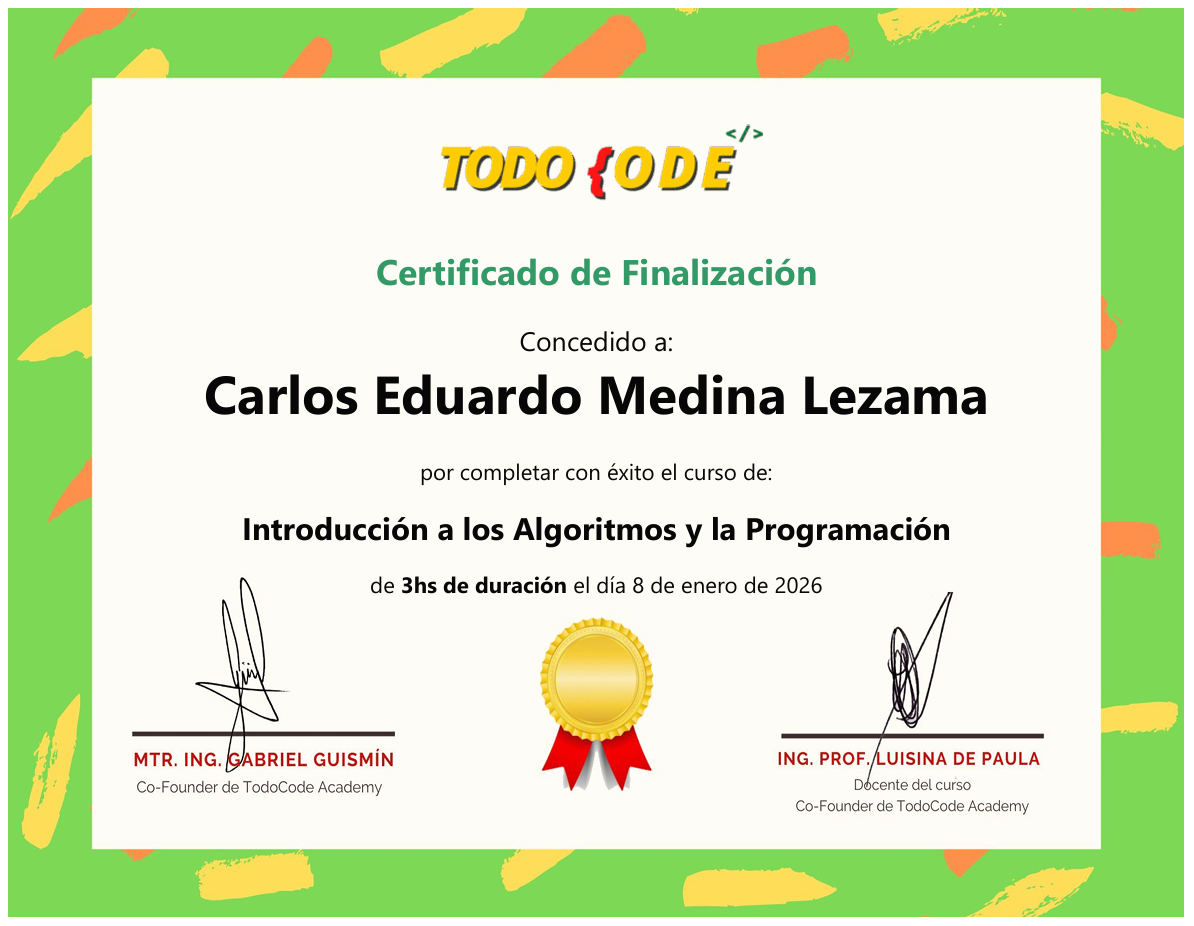 Introducción a los Algoritmos - TodoCode - Carlos Eduardo Medina Lezama
